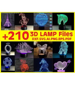 Set da 210 file Vettoriali 3D di Lampade LED incise su acrilico con Laser o CNC
